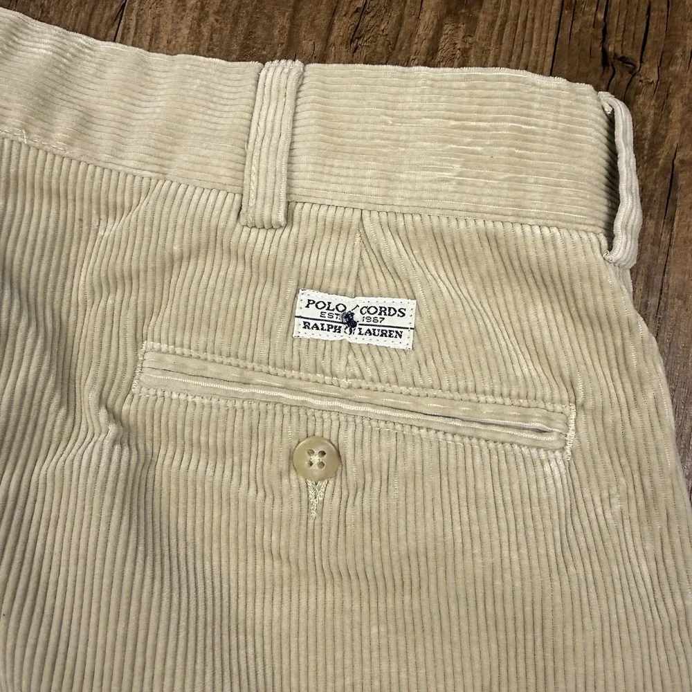 Vtg Polo Ralph Lauren Corduroy Pants‎ Mens 36x34 (35x32) Khaki Cords Andrew Prep